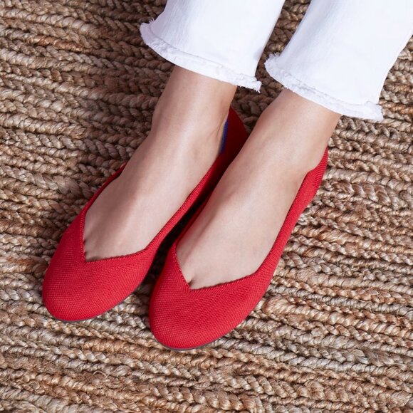 Rothy's The Flat Red Round Toe Ballet Flats Comfort Slip On Shoe Size 6 - Picture 1 of 14